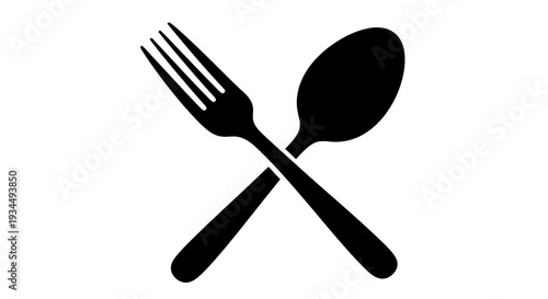 Crossed fork and spoon eating utensils.