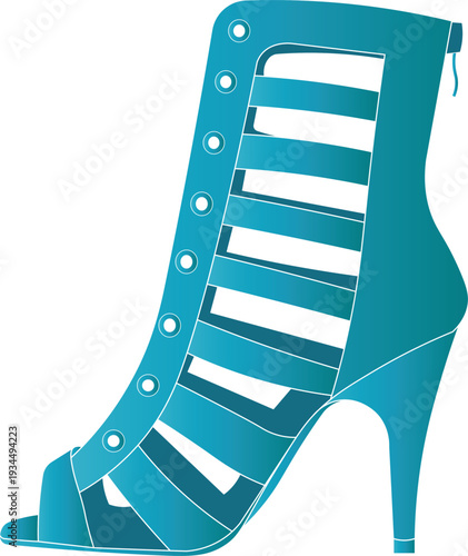 Vector illustration of light blue caged strappy heels for women. high heeled shoes side view