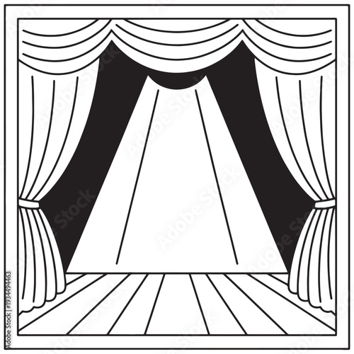 Stage curtains with spotlight and wooden floor in empty theater
