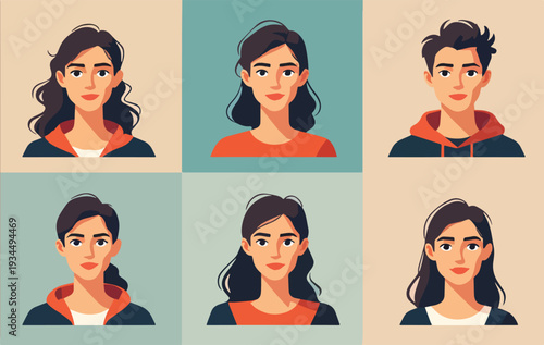 volto  avatar di 6 persone uomo donna vari caratteri icone  vettoriali