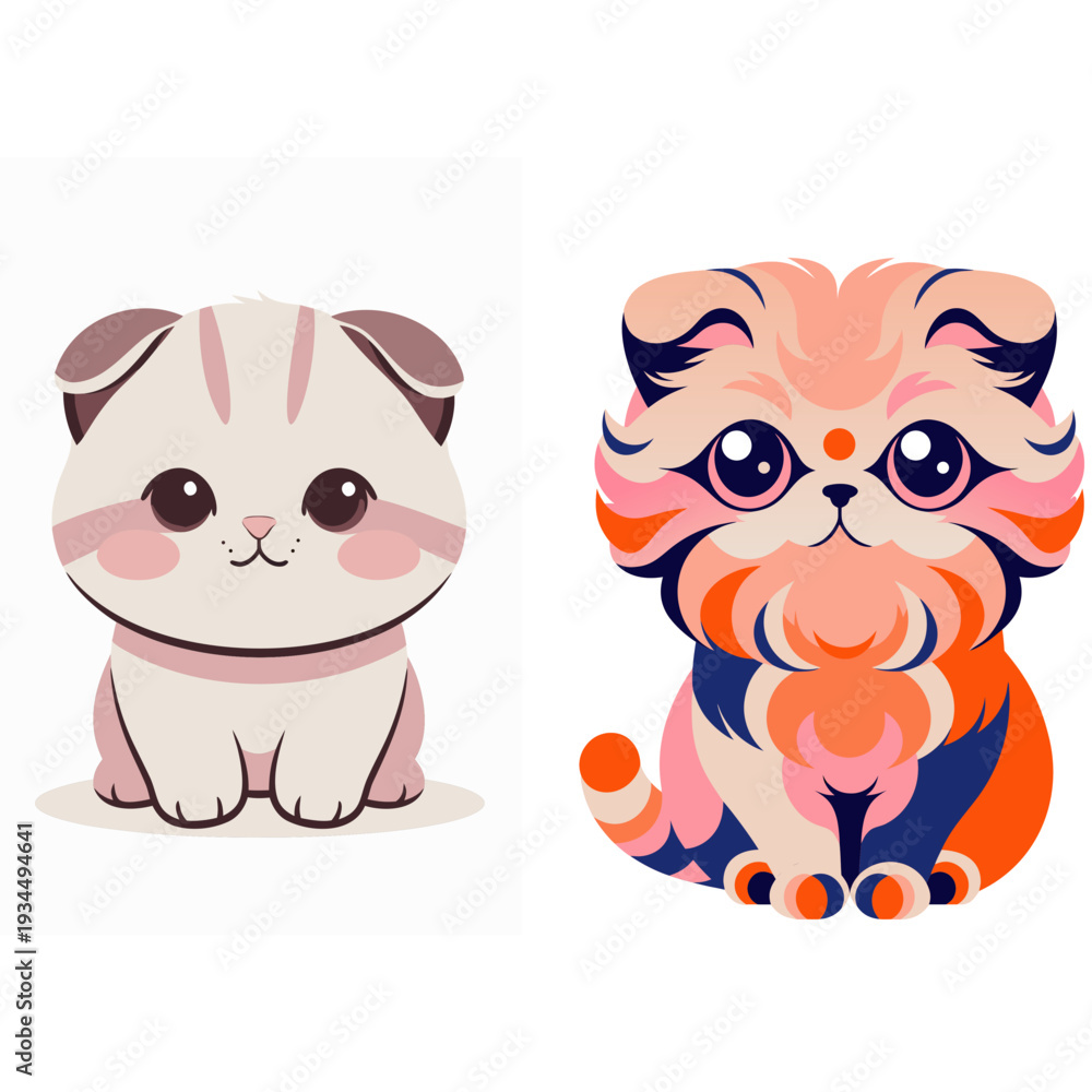 Fototapeta premium cute scottish fold cat kawaii pastel vector icon isolated on white background