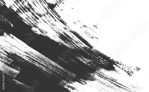 Dark grey brush strokes with textured speckles on white background abstract grunge paint