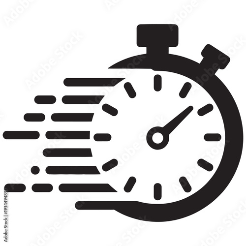 Stopwatch icon with motion lines indicating speed and quickness