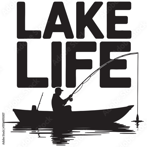 Lake life fishing boat man with rod rod silhouette on water river outdoors