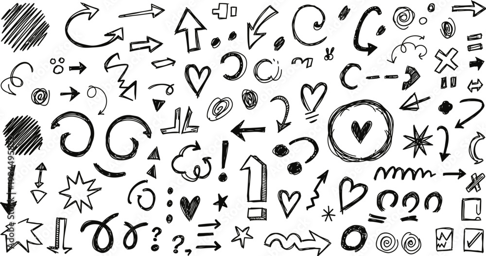 Obraz premium A collection of hand drawn doodles and symbols