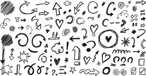 A collection of hand drawn doodles and symbols