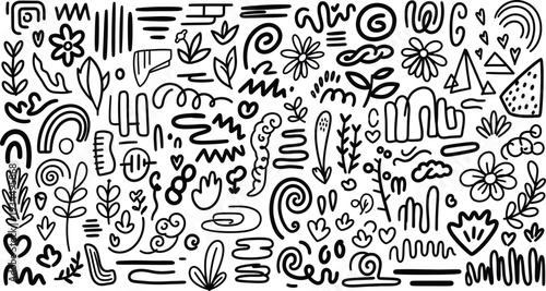 A collection of whimsical hand drawn doodles and patterns