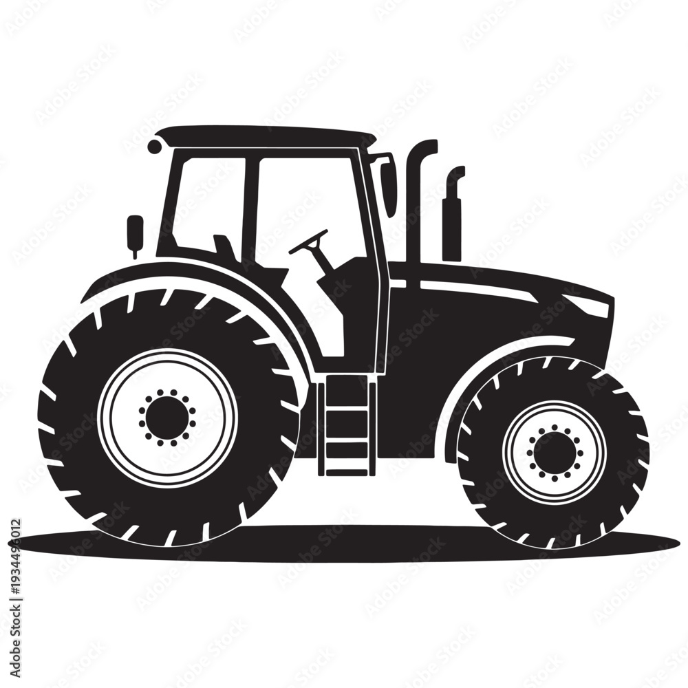 Obraz premium Tractor black silhouette isolated on white background farm vehicle agricultural machine