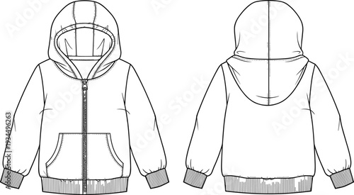 White zip up hoodie mockup set including front and back view hooded sweatshirt jacket templates for clothing brand apparel design