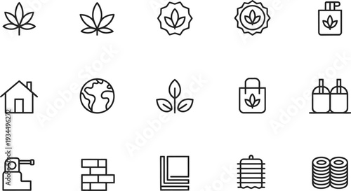 Linestyle eco friendly icons with leaves and earth symbol  ecofriendly