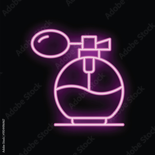 Neon icon of a perfume bottle glowing pink against a dark background
