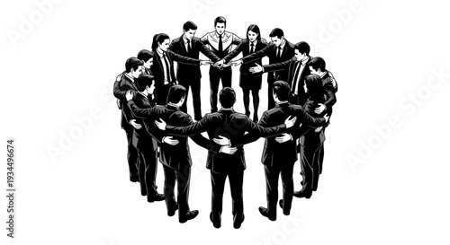 Businessmen standing in a circle formation.