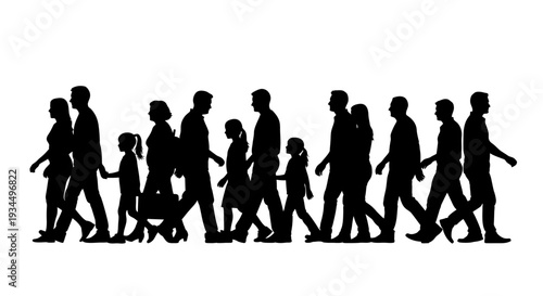 Silhouettes of people walking together.