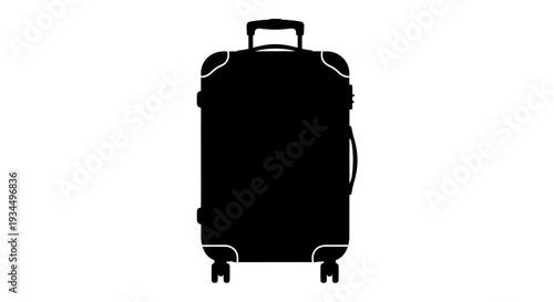 Black suitcase with handle and wheels.