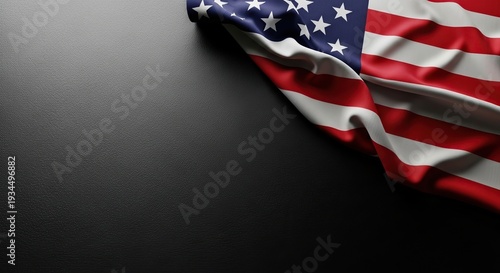 American Flag Waving on Dark Background Subtle Texture Copy Space