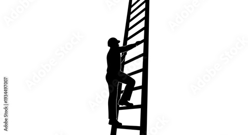Man climbing up a tall ladder.