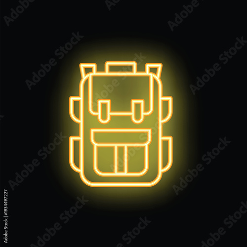 Yellow neon backpack shining in the dark background