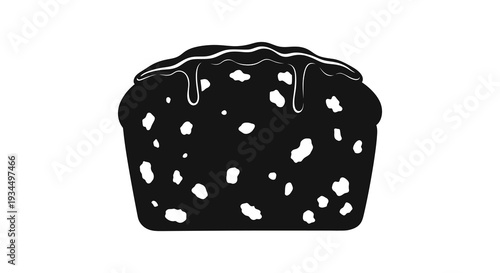 A darkly textured muffin with rich chocolate dripping from its top presented as a bold silhouette high quality