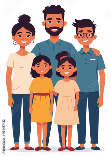 famiglia multi etnica con padre padre figli figlia sorridente che sorride vettoriale 