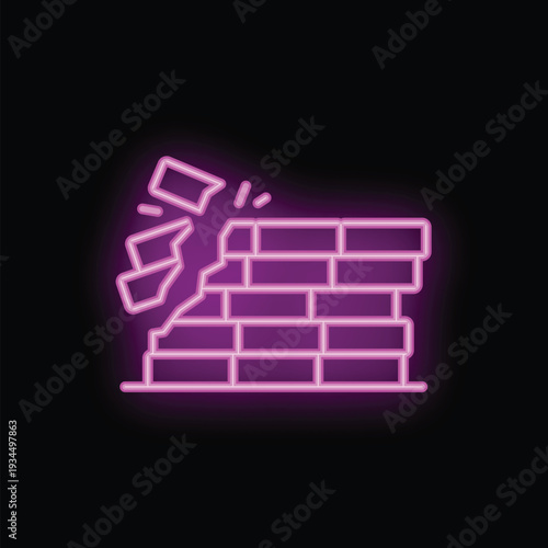 Neon sign depicting a wall breaking, symbolizing overcoming challenges and achieving breakthroughs