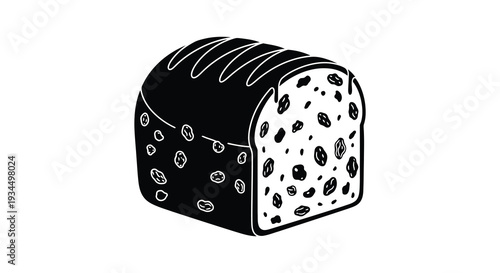 A striking black and white illustration depicts a loaf of sliced bread with visible seeds presented as a silhouette