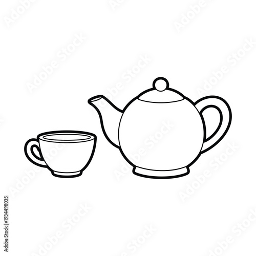 Cute Teapot and Tea Cup Set Coloring Page for Kids