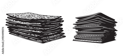 Traditional Jewish Matzo unleavened bread stacks silhouette for Passover Seder meal religious holiday celebration symbols.