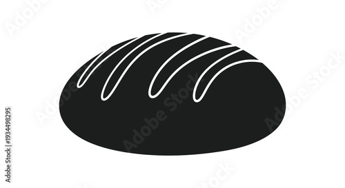 A simple stylized black silhouette of a loaf of bread with curved scoring marks on top silhouette