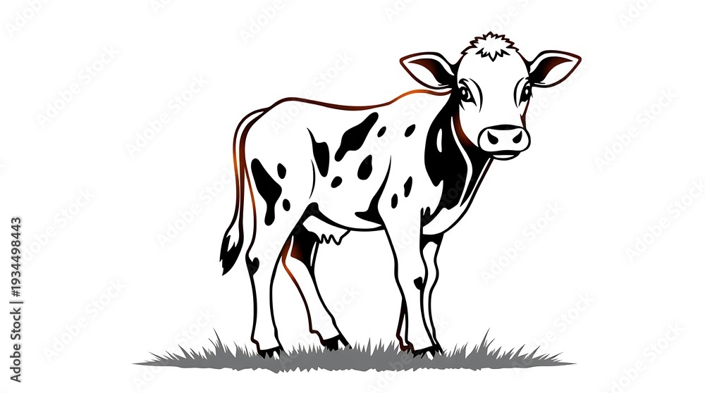 Fototapeta premium Black and white calf illustration against a white background