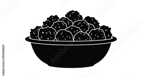 A striking black silhouette depicts a full bowl brimming with dense rounded shapes a captivating silhouette high quality