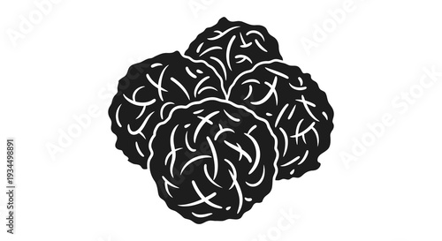 An intricate detailed black silhouette of a human brain illustrates complex thought processes and neural connections silhouette