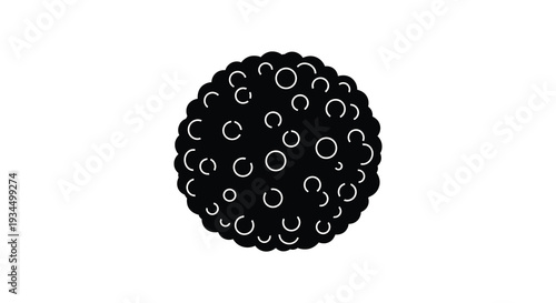 A dense circular arrangement of black shapes against a white background creates an abstract organic silhouette high quality