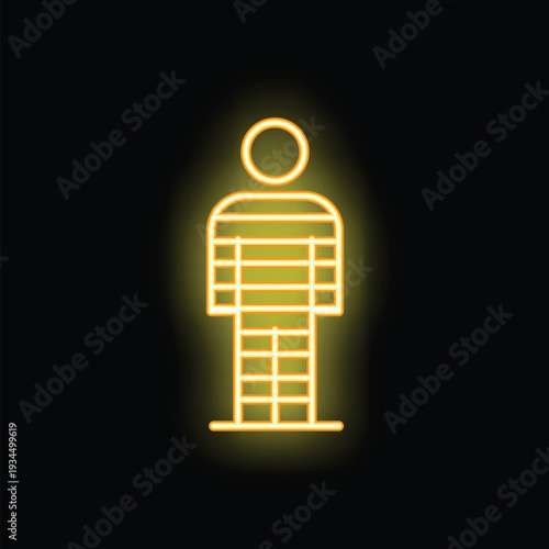 Bright neon icon of a prisoner wearing a striped uniform, symbolizing imprisonment, justice, or legal concepts