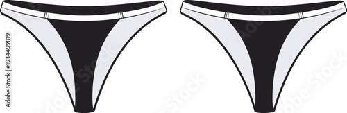 Black thong underwear vector template, minimal lingerie design isolated on white background for fashion mockup and apparel branding