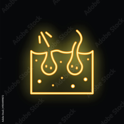 Neon yellow icon of hair follicles being treated glowing on a black background