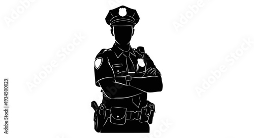 Police Officer Silhouette Wearing Uniform.