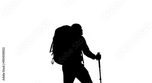Hiker with Backpack and Trekking Pole.