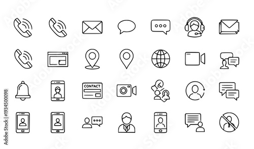 Contact Icons Set 2026 – Modern Communication and Connect Vector Symbols Collection Isolated on White Background
