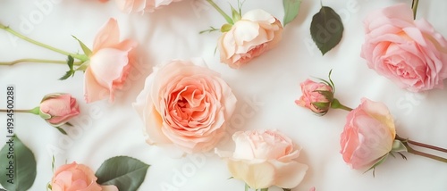 light pink and peach roses on cream background. romantic spring floral background