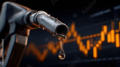 Car refueling at night with fuel nozzle under blue and orange light, price surge concept