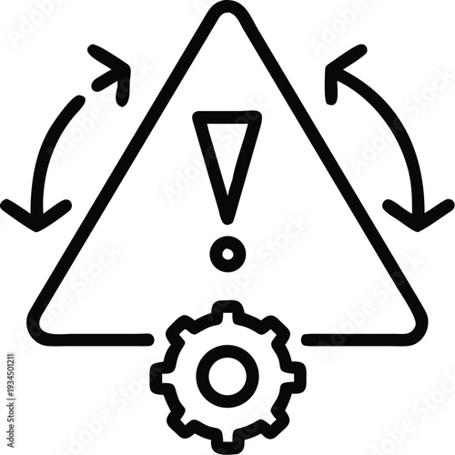 Warning sign with exclamation mark and gear icon isolated on transparent background for caution and alertness in technical settings