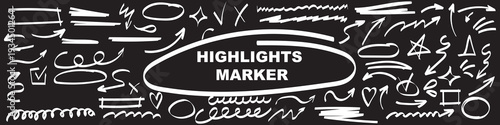 Dynamic highlight and marker show arrow and line, highlight and marker energize design. arrow and line move on paper around circle, shape, pen, underline. 