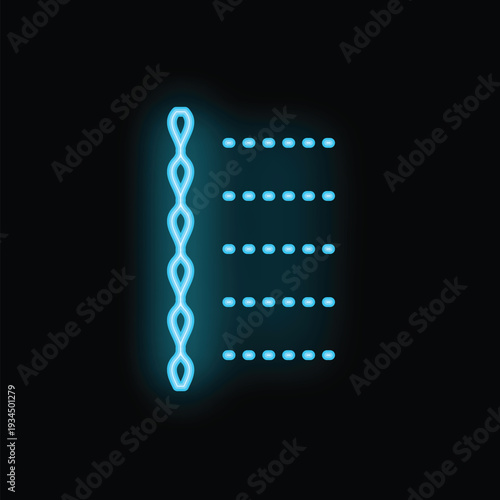 Bright neon glowing blockchain technology icon on a black background