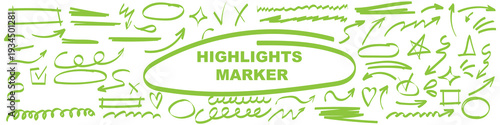 Dynamic highlight and marker show arrow and line, highlight and marker energize design. arrow and line move on paper around circle, shape, pen, underline. 