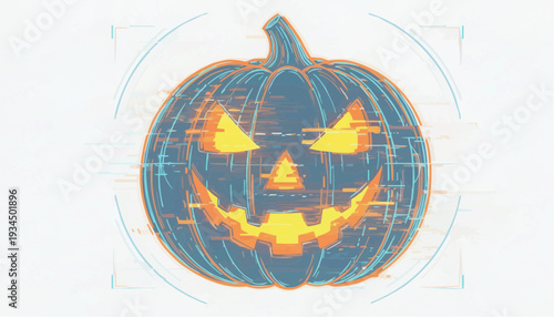 Glowing jack-o-lantern with digital elements