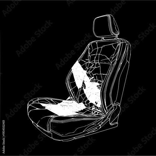Automotive seat illustration with abstract white pattern and black background design element for decoration of car