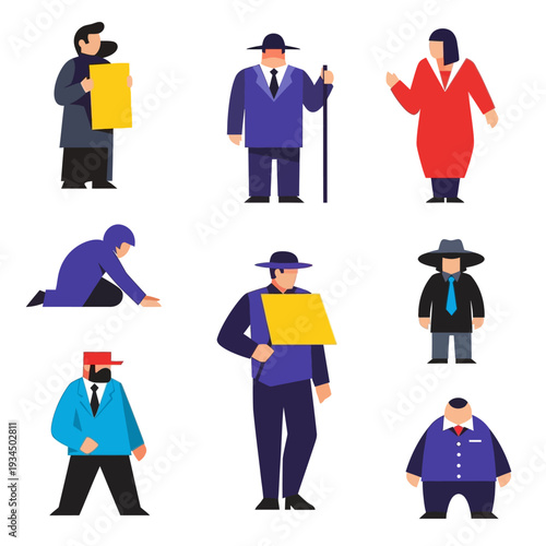 Diverse Group of People in Business Attire, Some Holding Signs, Protesting or Demonstrating