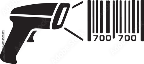 Barcode scanner scanning a barcode label with numbers isolated on transparent background