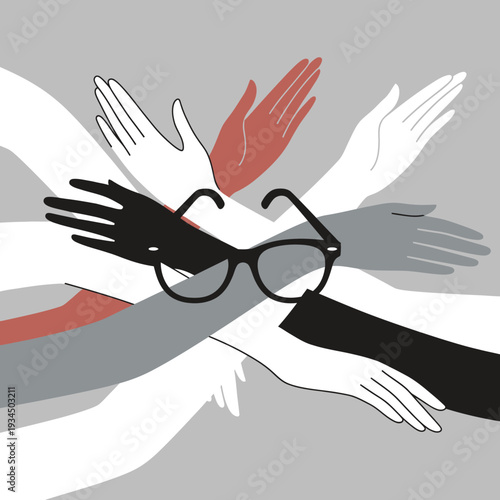Diverse Hands Reaching for Glasses, Symbolizing Inclusion, Vision, and Collaboration
