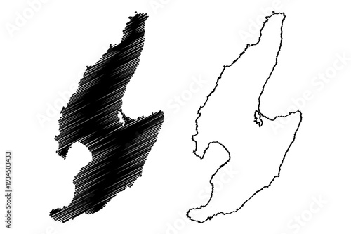 Sado island (Japan, East Asia, Japanese archipelago) map vector illustration, scribble sketch Sado map